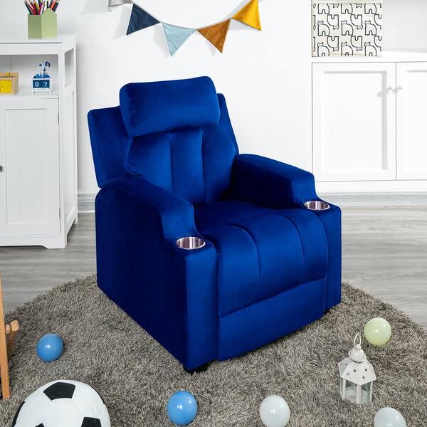 Kids Recliner Chair with Side Pockets and Footrest Blue