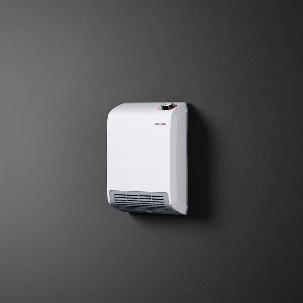 Gloss White Wall-Mounted Electric Fan Heater with Thermostat