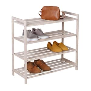 25.8 in. H 12-Pair White Wash Bamboo 4-Tier Shoe Rack