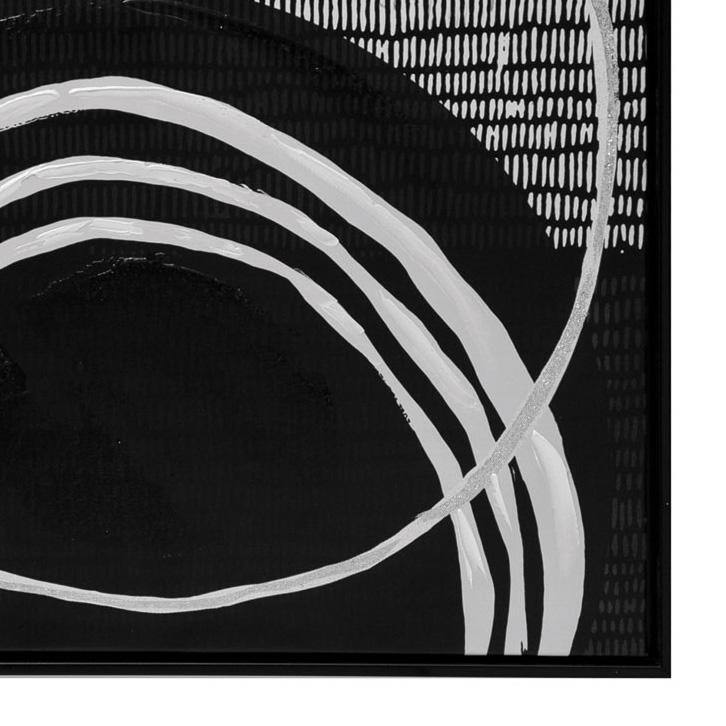 Hand-Painted Black and White Abstract Canvas Wall Art with Pine Frame