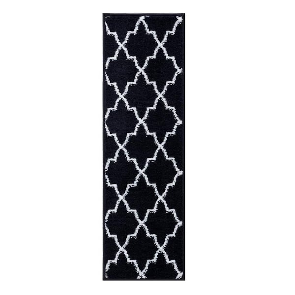 SUSSEXHOME Trellisville Collection Navy 9 in. x 28 in. Polypropylene Stair Tread Cover (Set of 4)