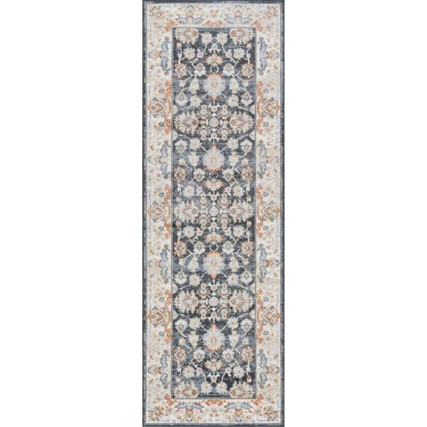 Myla Floral Medallion Washable Blue 2.8 ft. x 8 ft. Indoor Area Rug