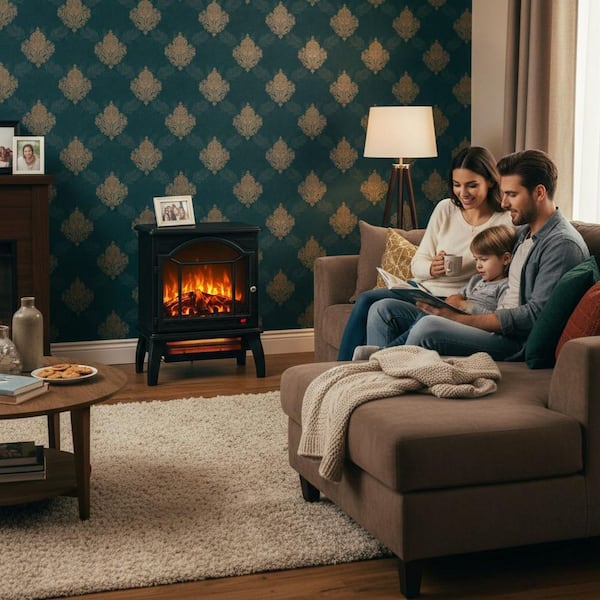 17.52 in. 1500-Watt Black 5000 BTU Freestanding Electric Fireplace Utility Convection Infrared Space Heater with Remote