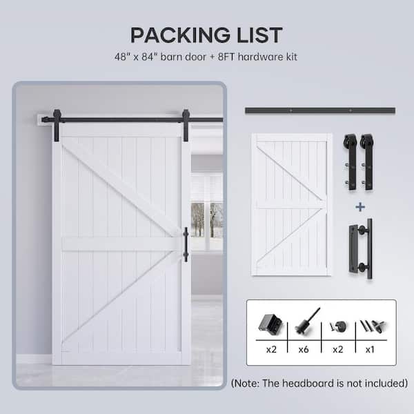 48 in. W. x 84 in. British K Shape White MDF Sliding Barn Door with Hardware Kit