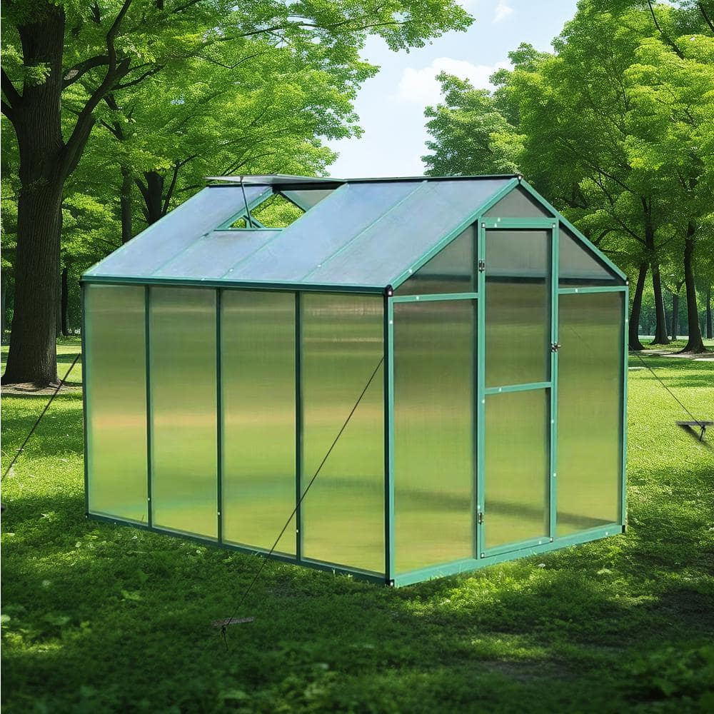 6' x 8' Green Aluminum Walk-In Polycarbonate Greenhouse