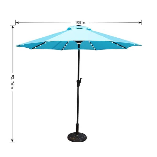 9 aluminum market umbrella with solar led lights