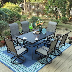 Black 7-Piece Metal Outdoor Patio Dining Set with Rectangle Table and Padded Textilene Swivel Chairs