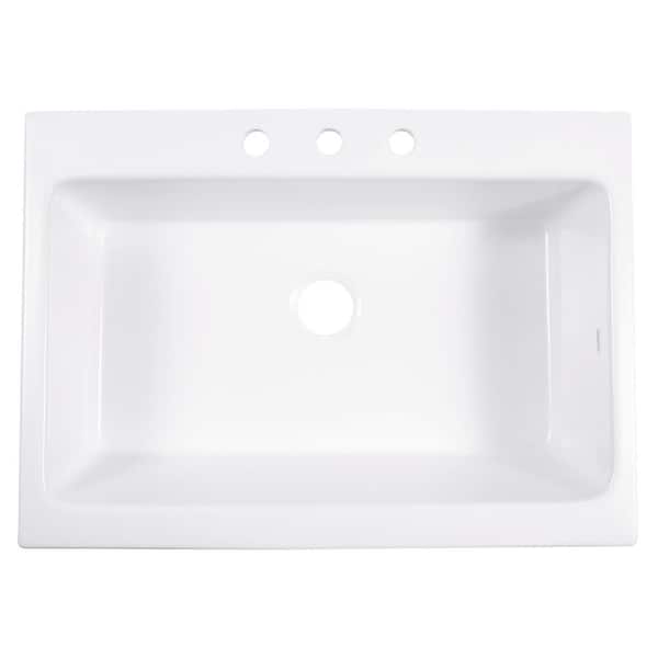 Parker 34 in. 3-Hole Quick-Fit Farmhouse/Apron-Front Drop-In Single Bowl Crisp White Fireclay Kitchen Sink and Drain