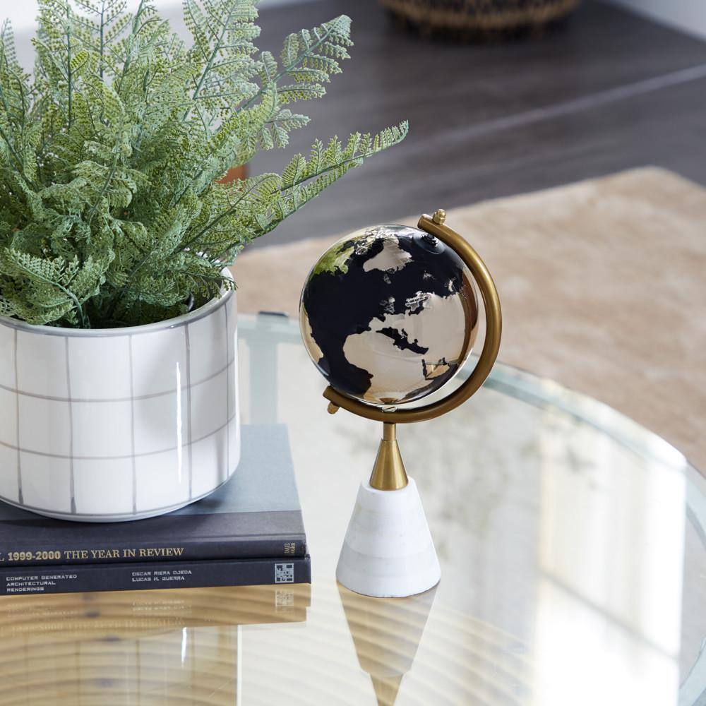 Gold and Black Ceramic Globe with Marble Base