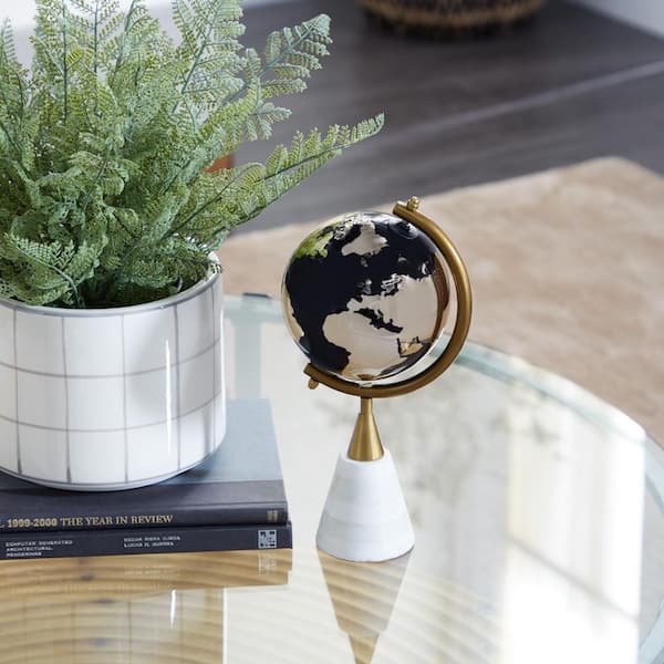 11 in. Gold Ceramic Decorative Globe with Marble Base