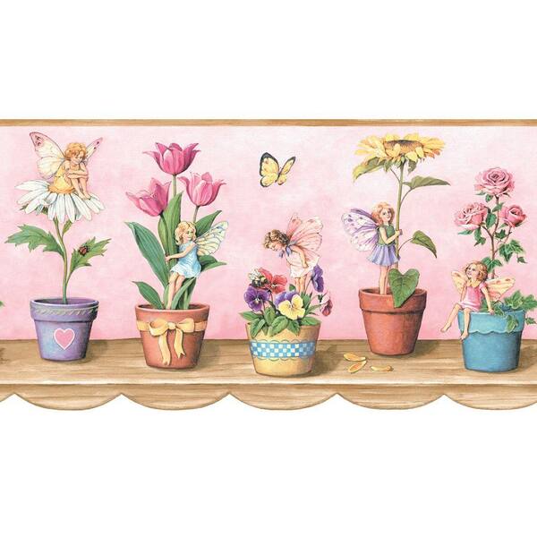 The Wallpaper Company 8 in. x 10 in. Pink Fairy Border Sample