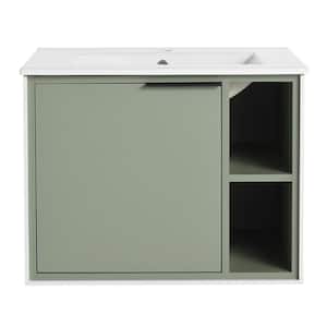 24 in. W x 18.3 in. D x 18.5 in. H Single Sink Wall Mounted Bath Vanity in Green with White Ceramic Top