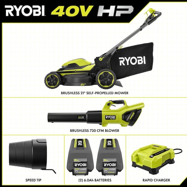 40V HP Brushless 21 in. Cordless Battery Walk Behind Self-Propelled Lawn Mower & Blower-(2) 6.0 Ah Batteries & Charger
