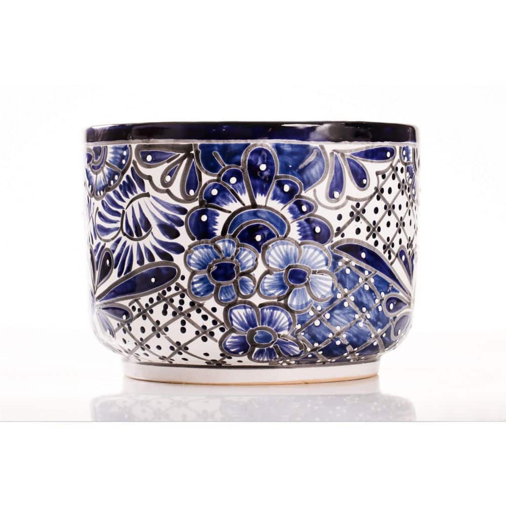 Talavera 11 in. W x 8 in. H Blue and White Indoor Ceramic Large Low — free download