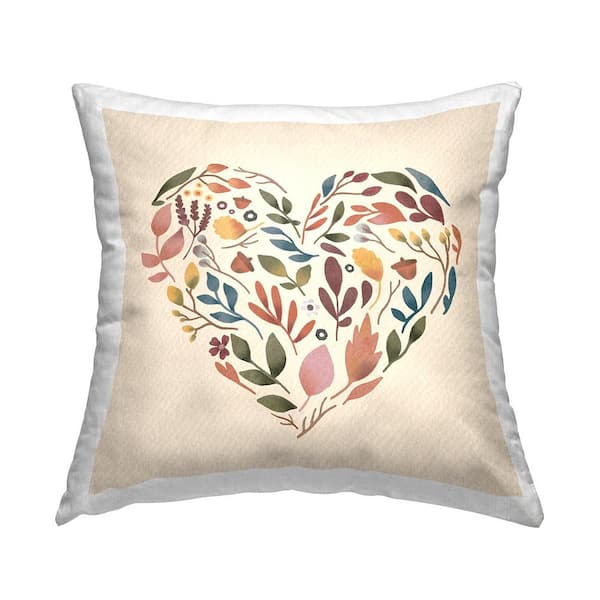 Stupell Industries Autumnal Botanicals Heart Shape Casual Design Multi-Color Floral Polyester 18in. X 18in. Throw Pillow