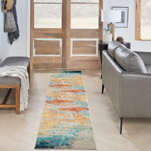 Celestial Sealife Multicolor 2 ft. x 12 ft. Abstract Modern Kitchen Runner Area Rug