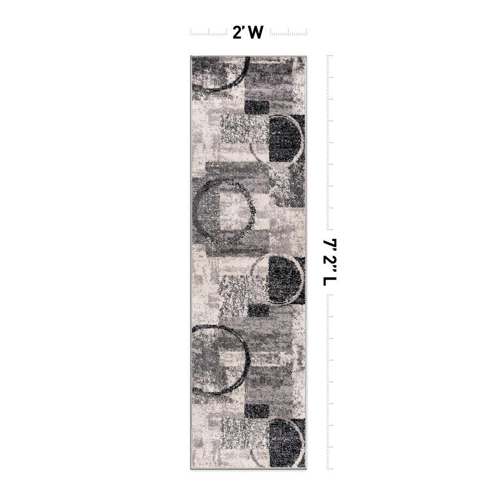 Cream and Gray Abstract Synthetic Runner Rug 2'x7'