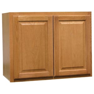 Hampton 30 in. W x 15 in. D x 24 in. H Assembled Wall Bridge Kitchen Cabinet in Medium Oak with Shelf