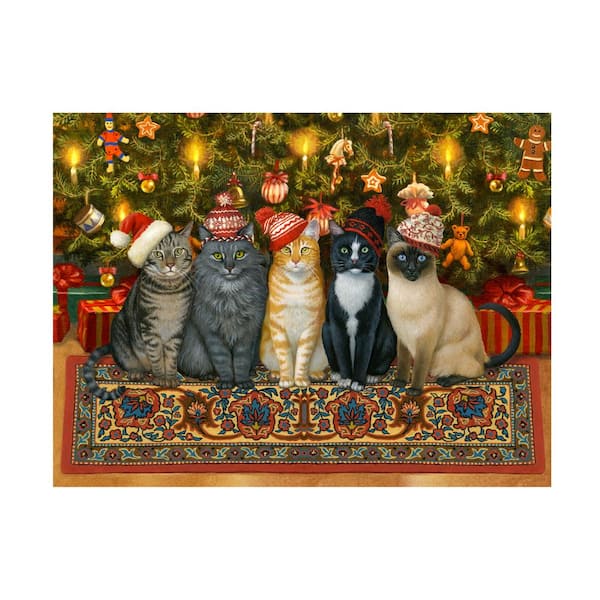 Unframed Home Ruth Sanderson 'Cats In Christmas Hats' Photography Wall Art 14 in. x 19 in.
