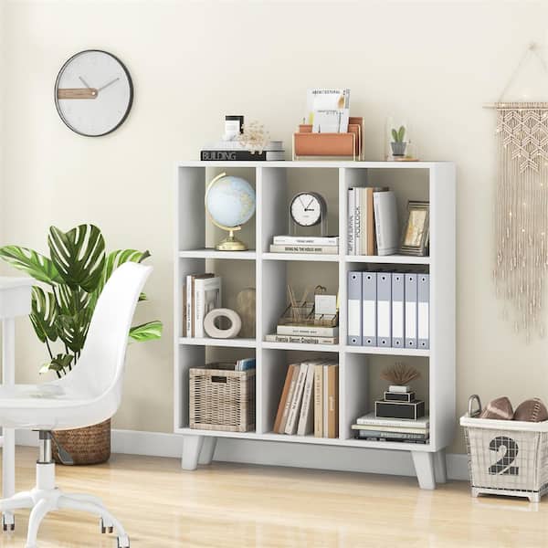 HONEY JOY 39.5 in. Tall White Wood 3-Shelf Open Floor Standing Bookcase with 4 Slanted Legs
