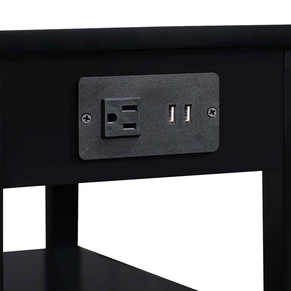 Black Wood and Metal Chairside End Table with Charging Station