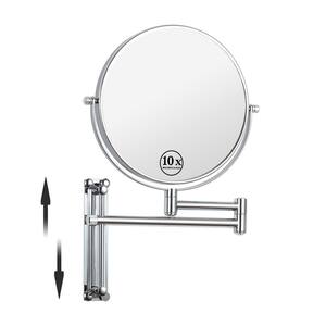 8 in. W x 8 in. H Small Round 2-Side 1X/10X Magnifying Height Adjustable Telescopic Bathroom Makeup Mirror in Chrome V3