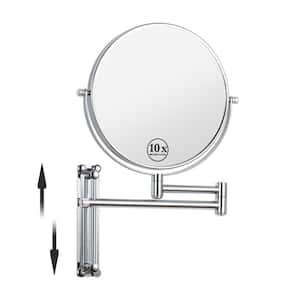 8 in. Small Round 10X HD Magnifying Double Sided Height Adjustable Telescopic Bathroom Makeup Mirror in Chrome Finish