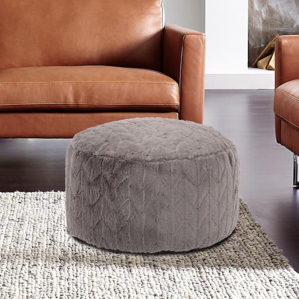 Marley Forrest Angora Stone Polyester Round 22 in. by 22 in. by 12 in. Foot Pouf