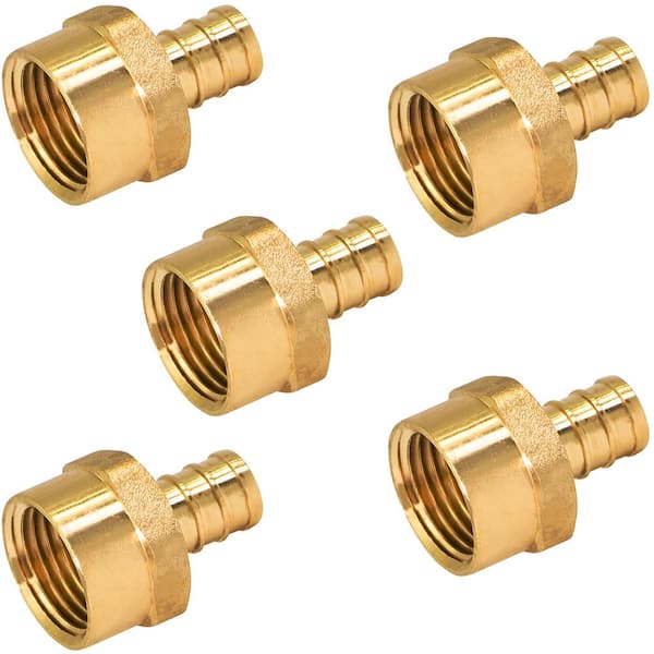 The Plumber's Choice 3/4 in. x 3/4 in. Brass PEX Barb x Female Pipe Thread Adapter Fitting (5-Pack)