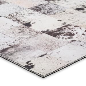 Abilene Black 1 ft. 8 in. x 2 ft. 6 in. Patchwork Faux Hide Chenille Accent Rug