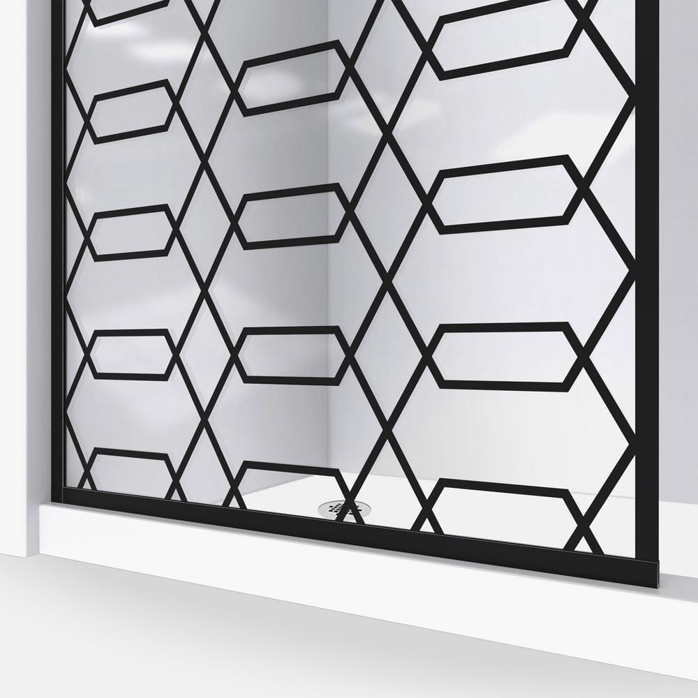 Linea Maze 34" W x 72" H Frameless Clear Glass Shower Door with Black Hexagonal Pattern