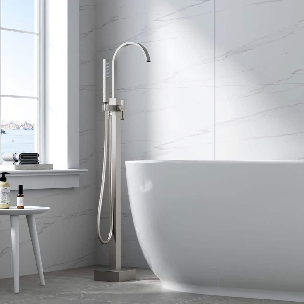 Single-Handle Floor-Mount Freestanding Tub Faucet with Hand Shower in. Brushed Nickel price history on PriceWatchPro