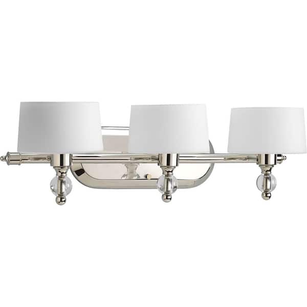 Progress Lighting Fortune Collection 3-Light Polished Nickel Bathroom Vanity Light with Glass Shades