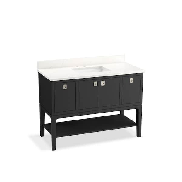 KOHLER Seagrove 25in. Single Sink Freestanding Ferrous Grey Bath Vanity with White Quartz Top Assembled