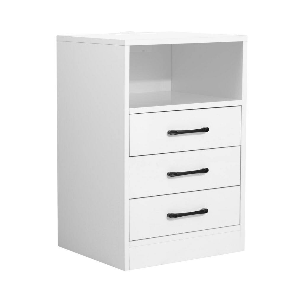 ATHMILE 3Drawers White Nightstand (15.7 in. L x 13.8 in. W x 23.6 in
