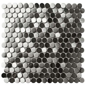 Take Home Tile Sample - Alloy Penny Round 6 in. x 6 in. Metal and Porcelain Mosaic