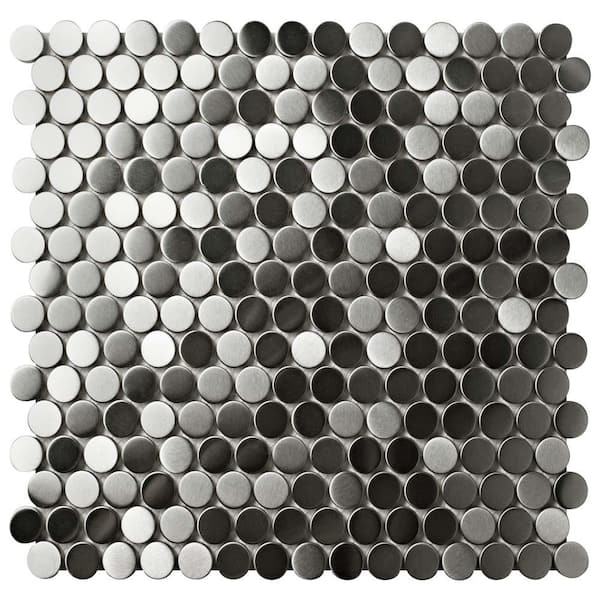 Merola Tile Alloy Penny Round 11-5/8 in. x 12-3/8 in. x 8 mm Stainless Steel Metal Over Porcelain Mosaic Tile (1 sq. ft./Each)