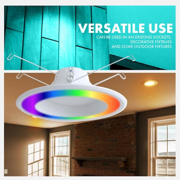 Simply Conserve Smart Bluetooth Compatibility White 5 in or 6 in 950 Lumen Switchable White Round Dimmable LED Canless Damp Rated Recessed Downlight
