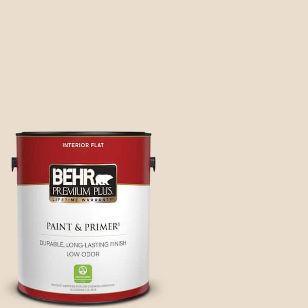 BEHR PREMIUM PLUS 1 gal. #OR-W11 White Mocha Flat Low Odor Interior Paint & Primer