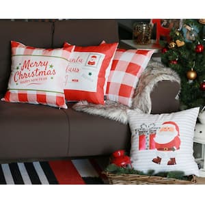 Christmas Themed Decorative Throw Pillow Square 18 in. x 18 in. White and Red for Couch, Bedding (Set of 4)