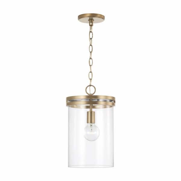 Fuller 9.25 in. W x 15 in. H 1-Light Pendant Chandelier in Aged Brass with Clear Glass