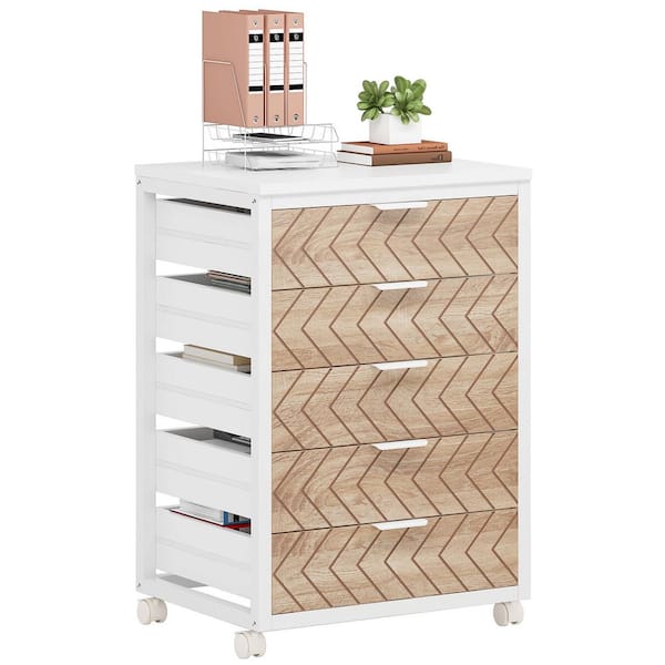 5 of Drawers White Engineered Wood 20 in. W Vertical File Cabinet Mobile File Cabinet with wheels