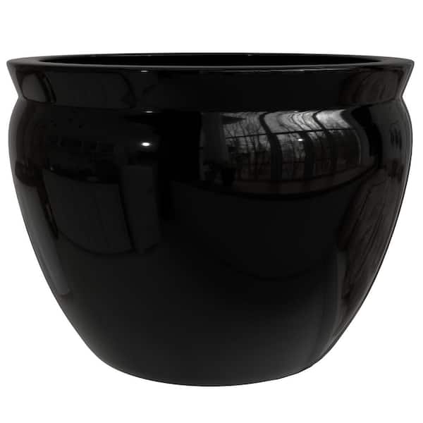 14 in. Solid Black Porcelain Fishbowl