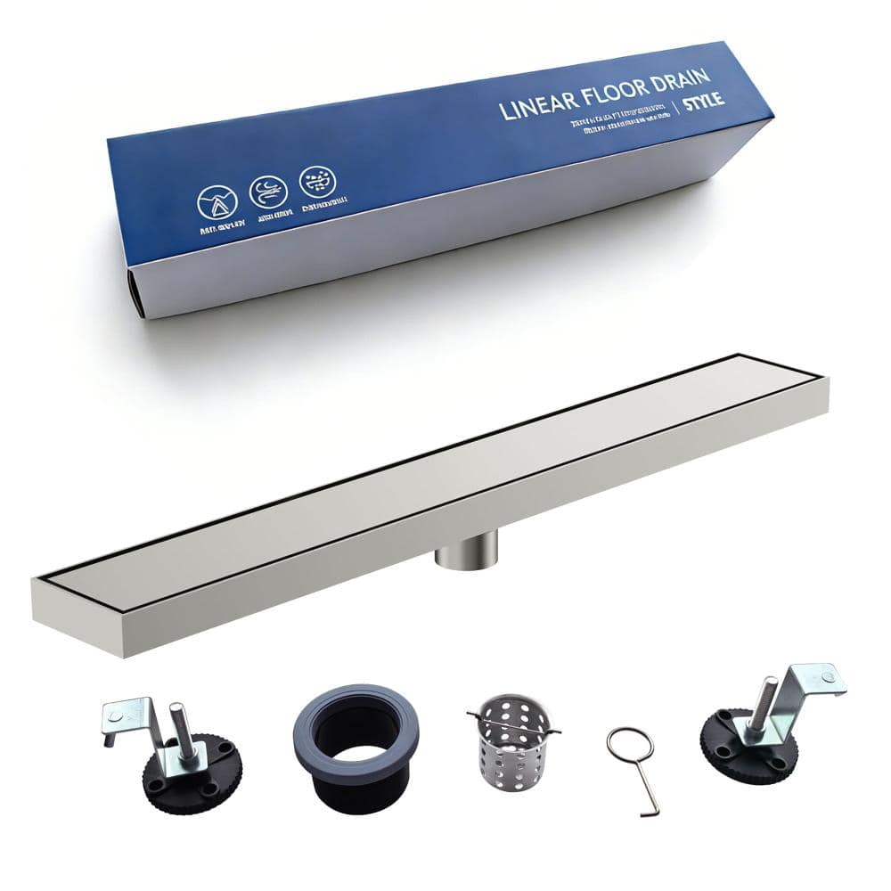 24 Inch Linear Shower Drain With Hair Strainer Long Rectangular Stainless Steel Bathroom Floor Drain in Brushed Nickel price history on PriceWatchPro