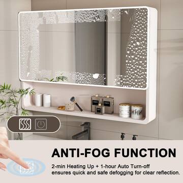 stufurhome MEG 35 in. W x 28 in. H Rectangular White Aluminum Recessed/Surface Mount Medicine Cabinet with Mirror and LED﻿ MG-441-3532