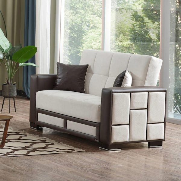 Ottomanson Loft Collection Convertible 62.59 in. Cream Chenille 2-Seat Loveseat with Storage