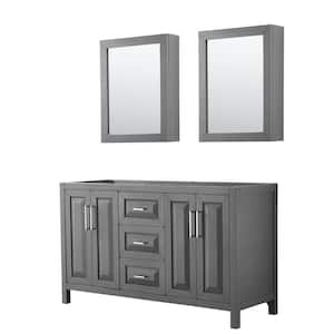 Daria 59 in. Double Bathroom Vanity Cabinet Only with Medicine Cabinets in Dark Gray