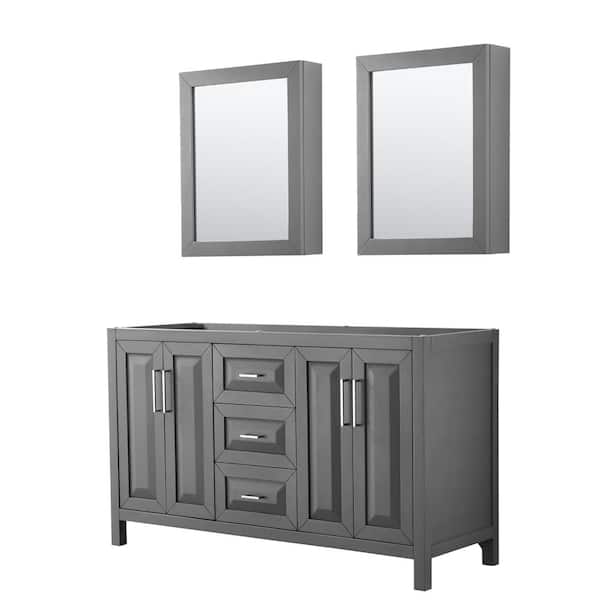 Wyndham Collection Daria 59 in. Double Bathroom Vanity Cabinet Only with Medicine Cabinets in Dark Gray