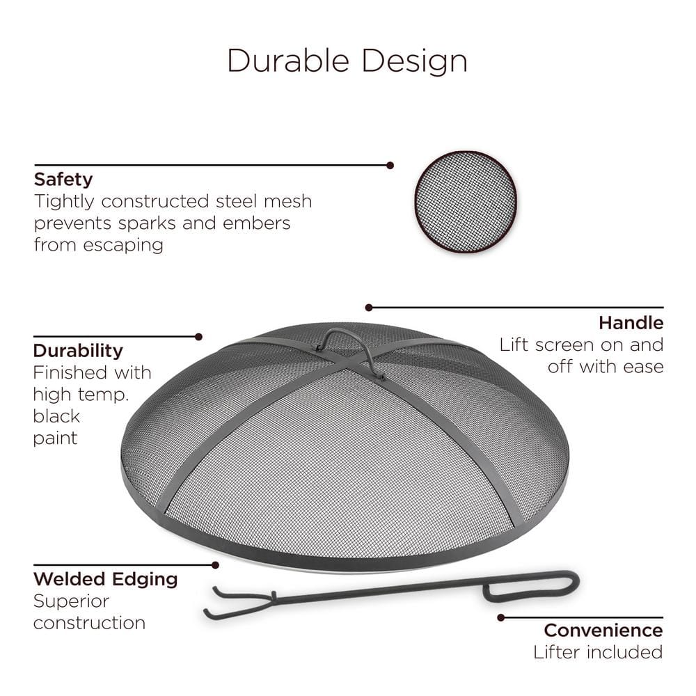 40" Round Black Powder-Coated Steel Mesh Fire Pit Spark Screen