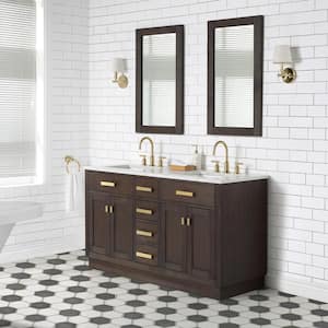 Chestnut 60 in.W x 21.5 in.D x 34.2 in.H Double Sink Bath Vanity in Brown Oak with Carrara White Marble Top and Faucets